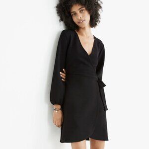 Madewell Texture & Thread Long-Sleeve Side-Tie Dress in Black Size Medium